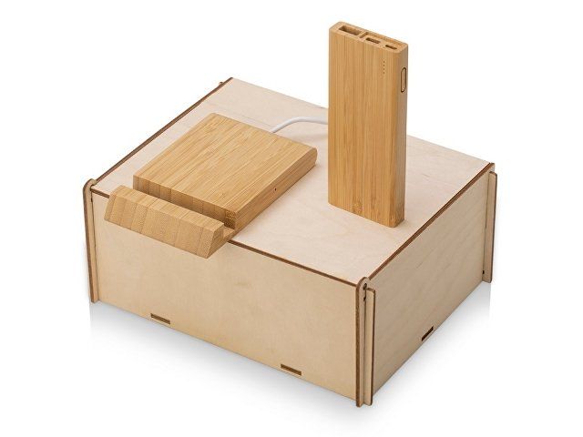 Купить Подарочный набор с БЗУ и внешним аккумулятором «Bamboo Set», натуральный Подарочный набор с БЗУ и внешним аккумулятором «Bamboo Set», натуральный
