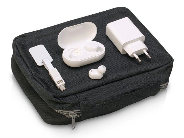 Купить Набор для путешествий с наушниками, адаптером и универсальным кабелем «Take me», черный, белый Набор для путешествий с наушниками, адаптером и универсальным кабелем «Take me», черный, белый