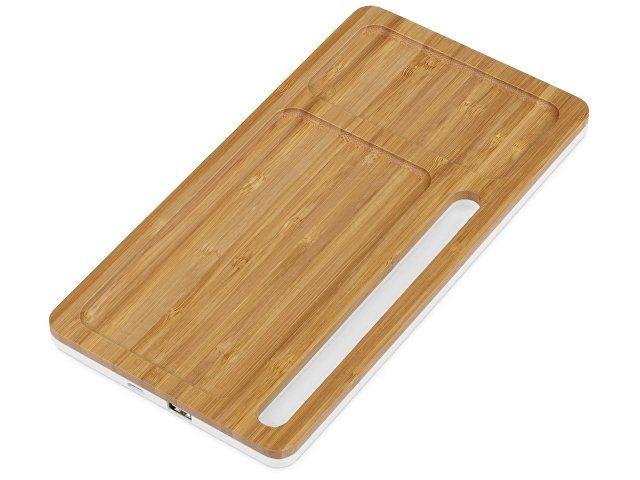 Купить Беспроводное зарядное устройство-органайзер из бамбука "Timber", темно-натуральный/белый Беспроводное зарядное устройство-органайзер из бамбука "Timber", темно-натуральный/белый