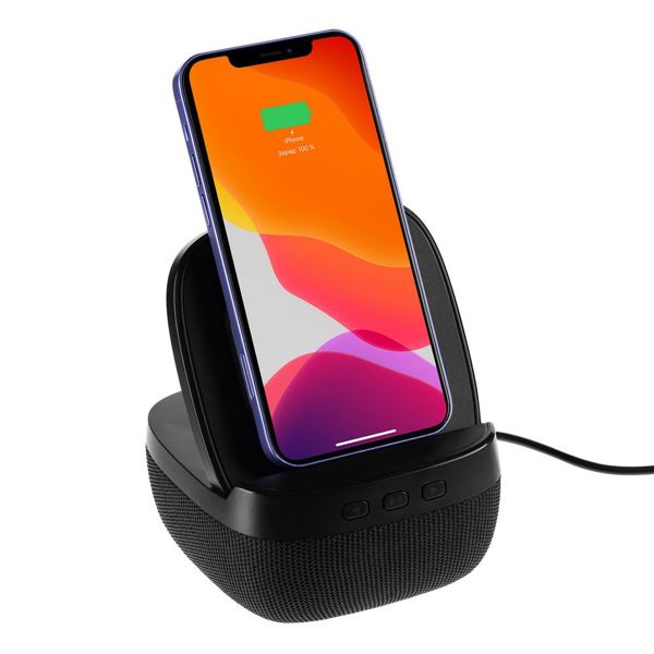 Купить Колонка с беспроводной зарядкой Esca и подсветкой логотипа, черная Колонка с беспроводной зарядкой Esca и подсветкой логотипа, черная