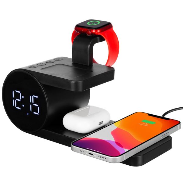 Купить Станция беспроводной зарядки с часами fullStack, черная Станция беспроводной зарядки с часами fullStack, черная