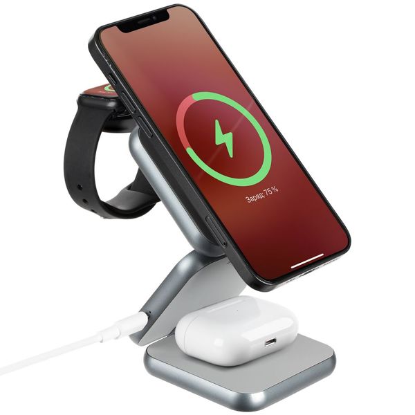 Купить Складная станция беспроводной зарядки Terza, серебристая Складная станция беспроводной зарядки Terza, серебристая