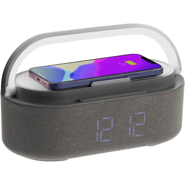 Купить Колонка с часами и беспроводной зарядкой Veske ver.2, серая Колонка с часами и беспроводной зарядкой Veske ver.2, серая