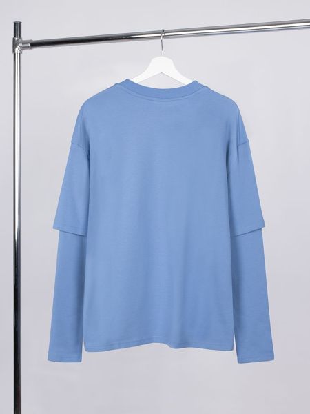 Купить Футболка оверсайз с двойным рукавом Kosmos, синяя Футболка оверсайз с двойным рукавом Kosmos, синяя